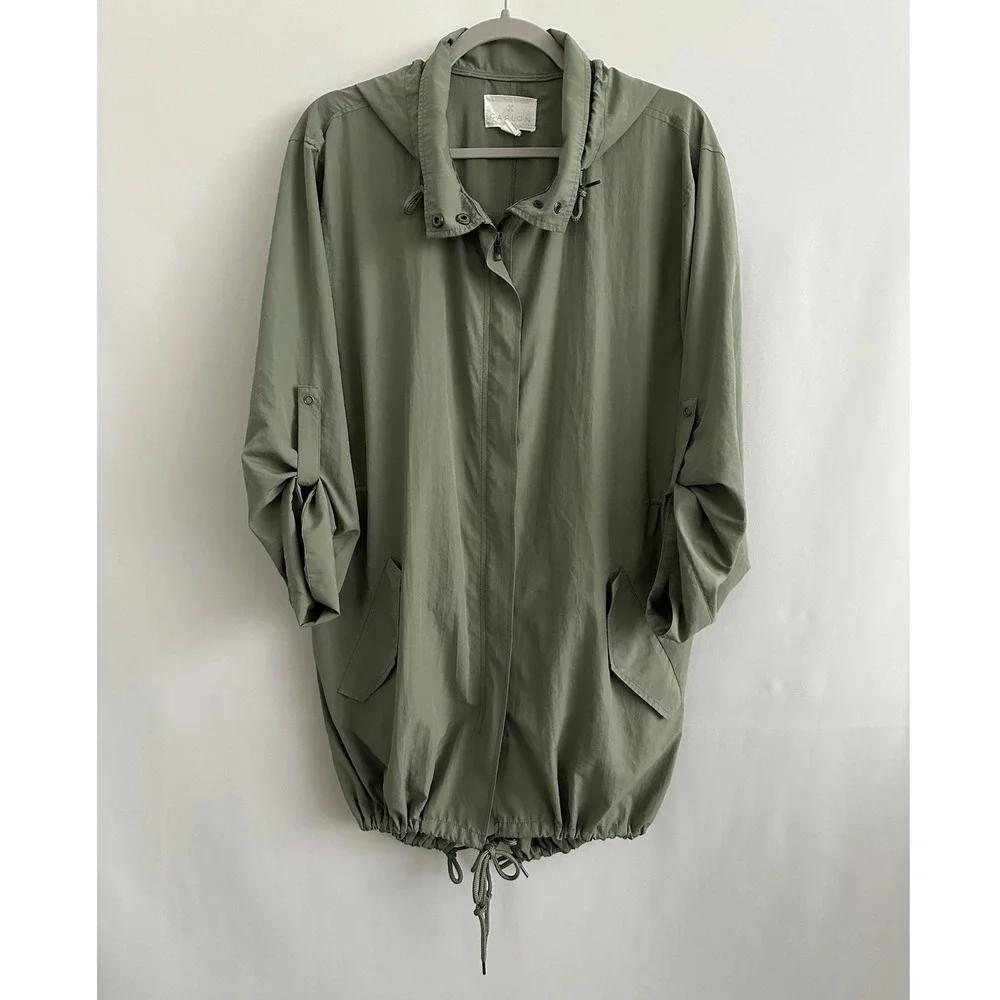 Caslon Hooded Anorak Jacket Women Size M Green Roll Tab Sleeve Utility Gorpcore‎